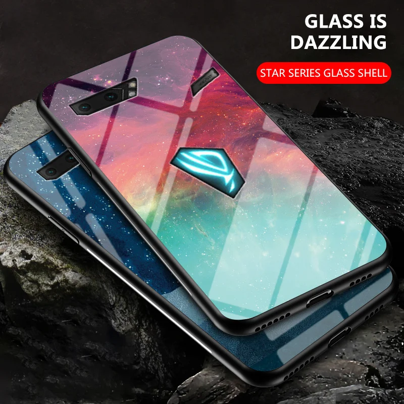 

For Asus ROG Phone II ZS660KL Case Starry Grain Tempered Glass Back Cover Shockproof Case For Asus ROG Phone II Rog2 ZS660KL