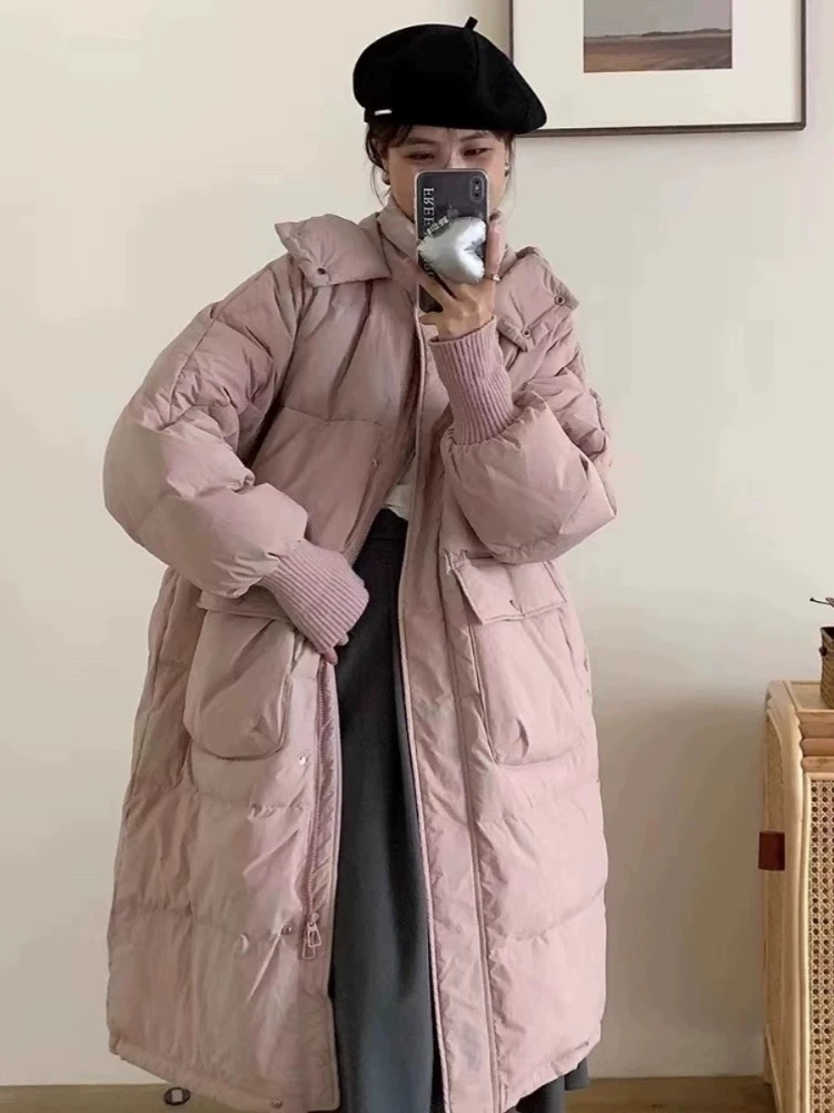 Sweet Puffer Coats Long Down Jackets Korean Fashion Lovely Coats Down Thickened Splicing Knit Parka Loose Jackets for Women