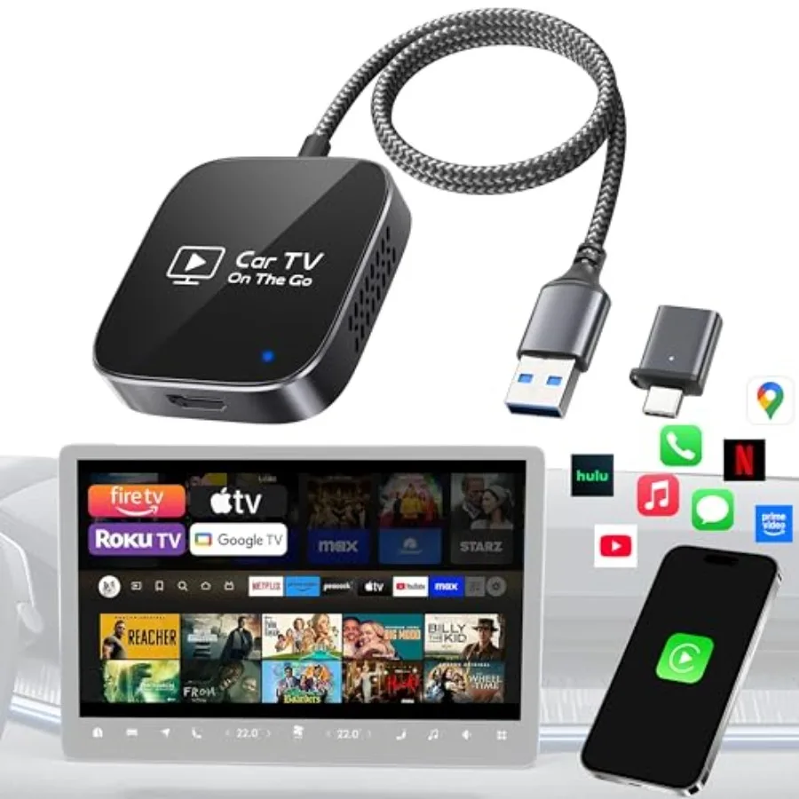 

2-in-1 Wireless CarPlay Adapter Car TV Mate Pro 2026 for 2016+ Cars: Metal Glass Case Black Converts Wired to Wireless CarPlay