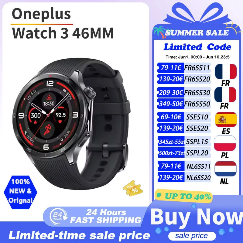 Global Version OnePlus Watch 3 46MM Smart Watch 1.5 inches AMOLED Display 32GB Memory Snapdragon W5 Wear OS by Google IP68