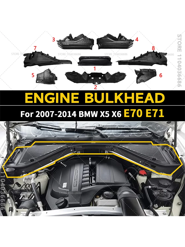 Pour 2007-2014 BMW X5 X6 E70 E71 panneau de séparation compartiment moteur 51717169421 51717169422 517169419 51757171791 64316945583