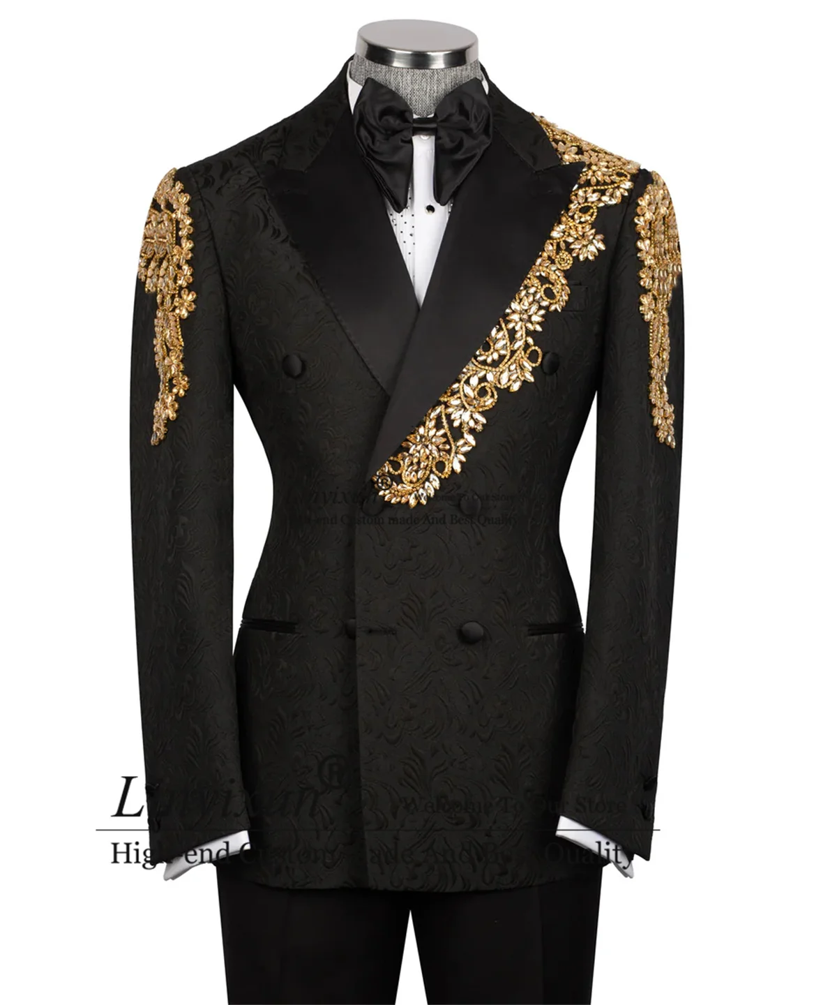 

Sparkly Metal Rhinestones Men Suits 2 Pieces Sets Beaded Party Prom Blazer Customized Ropa Hombre Fashion Jacquard Groom Tuxedos