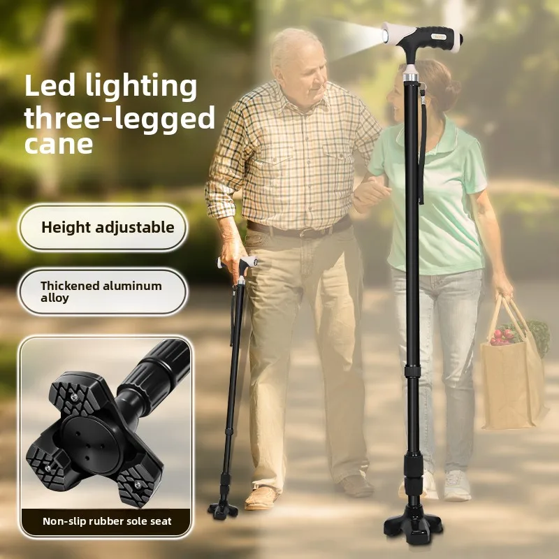 Multifunctional Cane with Led Light Old Men Crutches Adjustment Non-slip Walking Sticks for Elderly Retractable Aluminum Crutch