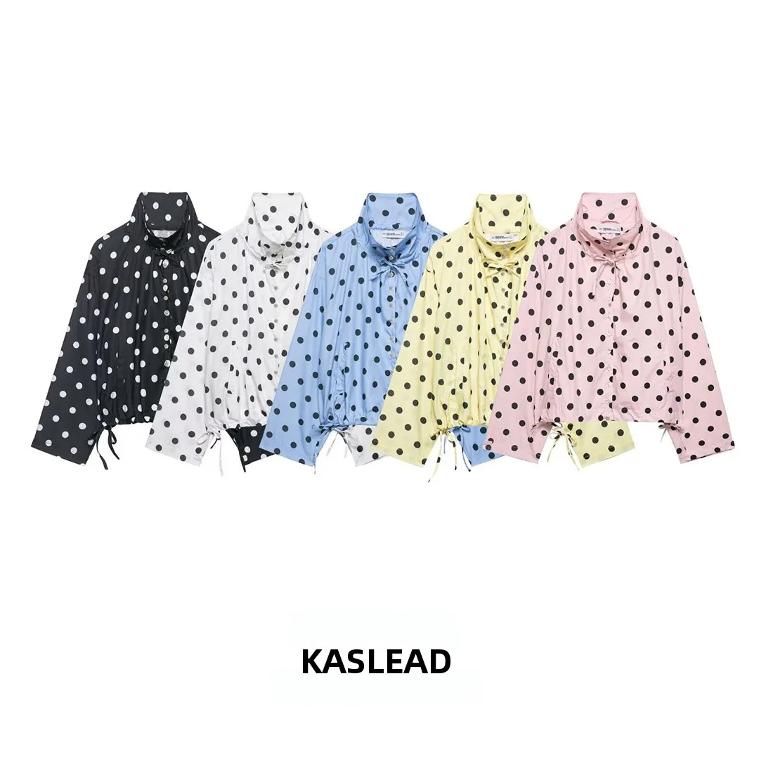 KASLEAD New Fashionable Polka Dot Outerwear Women's Street Style Long Sleeve Regular Length Button Closure Polyester Fiber