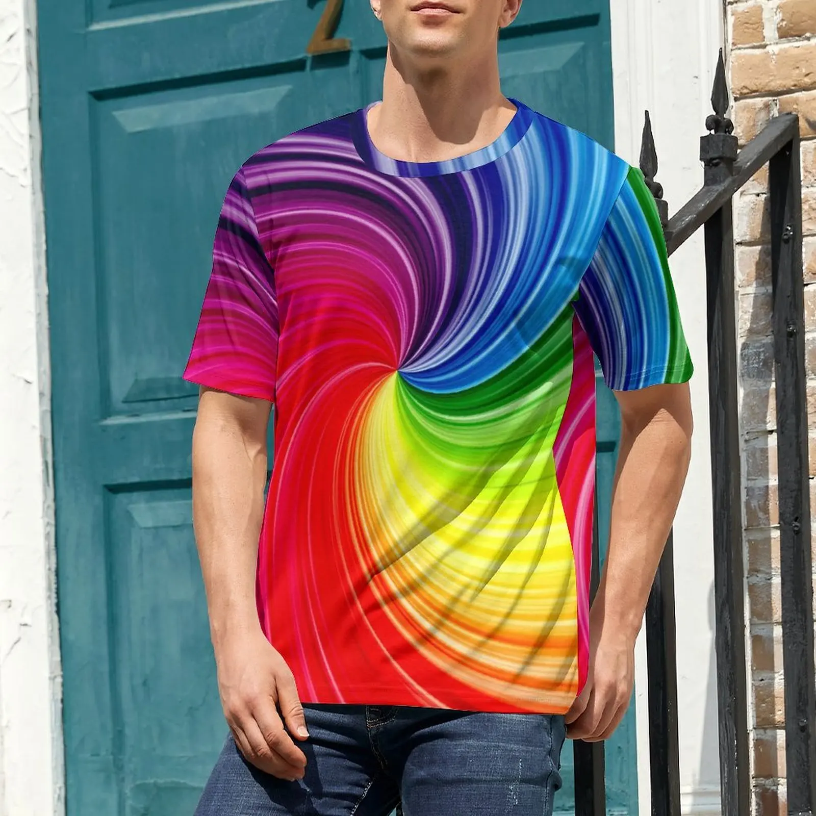 Abstract Rainbow T Shirt Spectral Twirl Trendy T-Shirts Short Sleeve Graphic Tshirt Wholesale Beach Casual Plus Size Top Tees