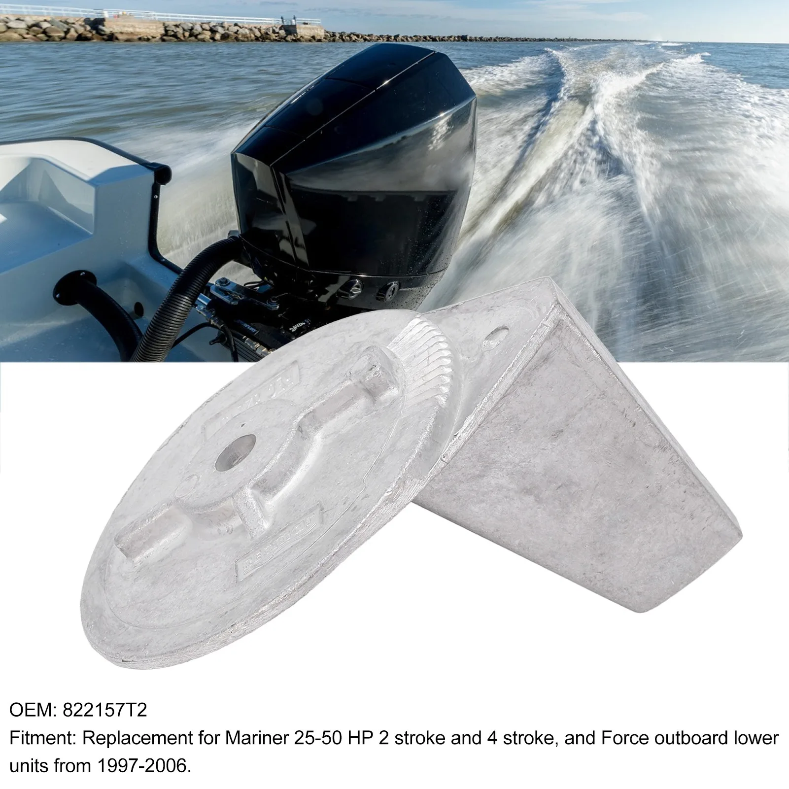 

Boat Motor Trim Tab Anode Aluminum Alloy 822157T2 Replacement for Mariner 25‑50 HP 2 4 Stroke