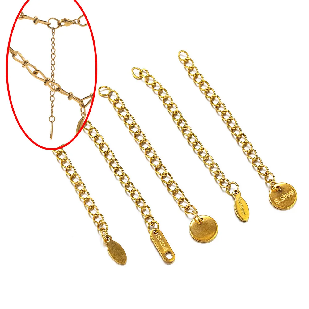 

20pcs Stainless Steel Extension Chain with Oval Round Charm Necklace DIY Bracelet Tail Chain Jewelry Making Accessories Supplies
