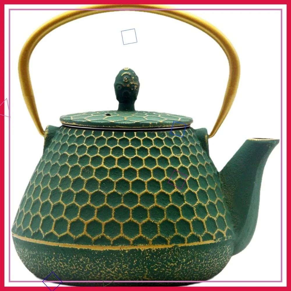 

Enameled Cast Iron Tea Kettle with Stainless Steel Infuser, Stovetop Safe 1000ml Teapot for Healthy Brewing