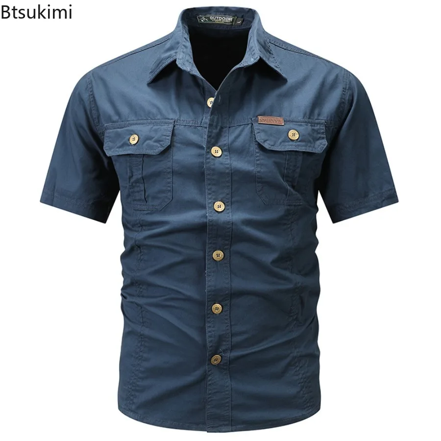 Summer Quick Dry Short Sleeve Shirts for Men Thin Breathable Lapel Cargo Shirts Men's Outdoor Tactical Casual Hiking Shirt Tops