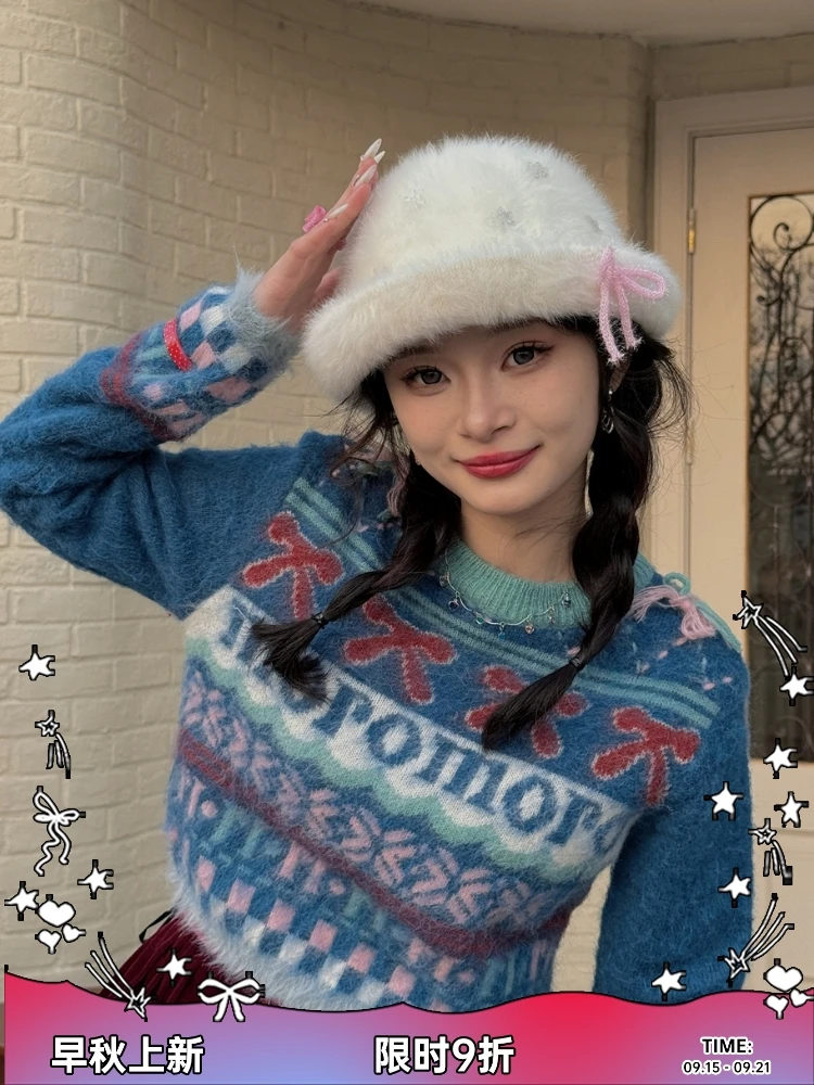 

Японская милая зимняя теплая гофрированная шляпа-ведро, милая девушка, бант, купольная шляпа для бассейна, шоу с маленьким лицом, осенние и зимние шапки для женщин