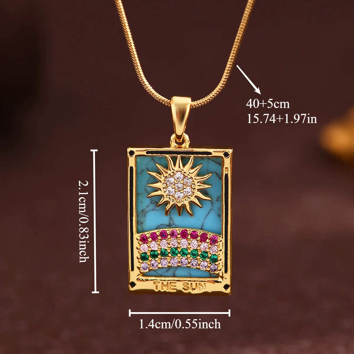 Ins Style Square Tarot Card Necklace Retro Drip Oil Star Pendant Titanium Steel Color Preserved Clavicle Chain