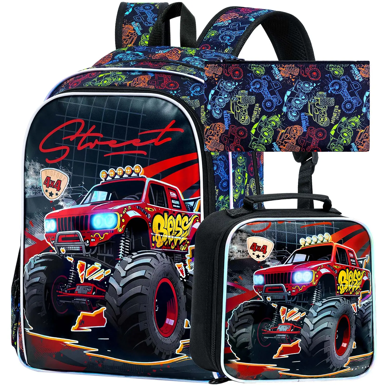 

3 шт. автомобильный рюкзак для мальчиков, водонепроницаемый детский рюкзак с коробкой для завтрака Симпатичная школьная сумка для малышей дошкольного возраста