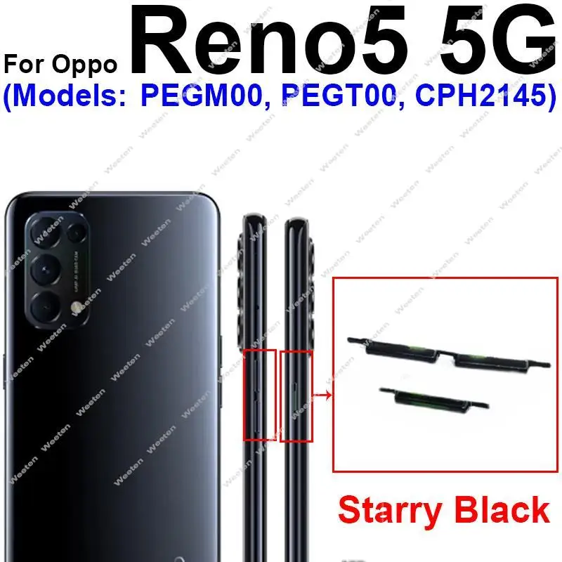 Power Volume Buttons For OPPO Reno 5 Lite 5 Pro Plus 5F 5Z 5Pro+ Plus 4G 5G On Off Power Volume Up Down Side Key Parts