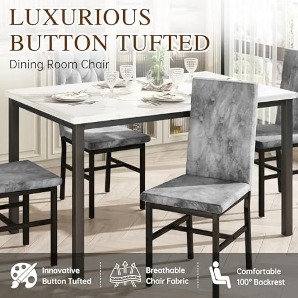 Dining Table Set for 4 Faux Marble Kitchen Table Chairs Set of 4, Luxurious Button Tufted Dining Room Chairs