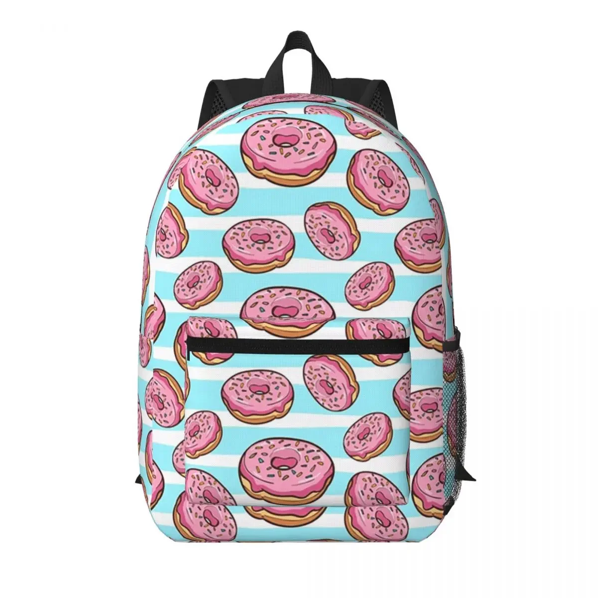Ice Cream Donut In Pink Grid Background Student Backpack School Bag Hiking Travel Daypack for Boys Girls Bookbag Shoulder Bags