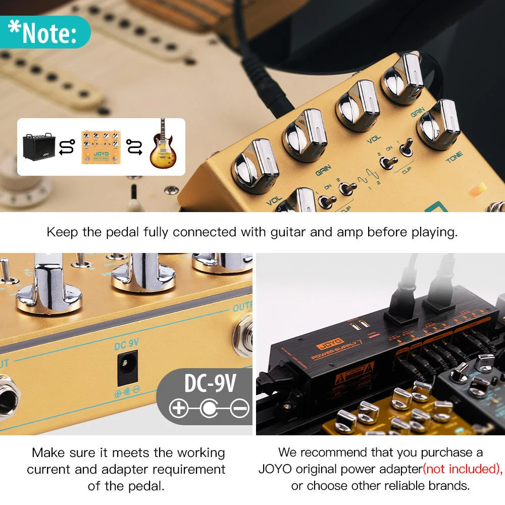 JOYO R-20 Overdrive Aluminum Alloy Guitar Pedal Dual Channel Guitar Effector 9V Power Supply CE Certified Accessories view 5