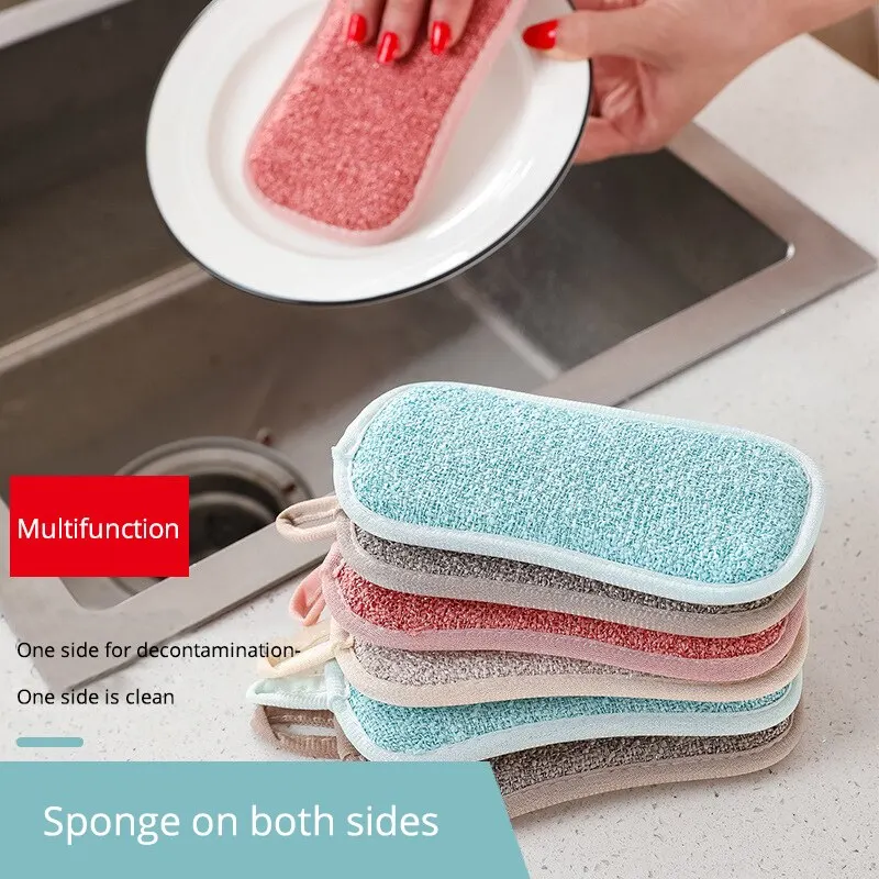 5Pcs Super Absorbent Microfiber Double Sided Scrub Sponge for Dishwashing Kitchen Bathroom Clean Cloth Eraser