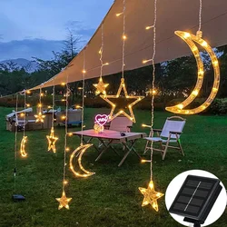 Solar Lamp 3.5M 138 LED Star Moon Curtain String Lights 8 Modes IP44 Ramadan outdoor Garland Christmas Wedding Party Home Decor