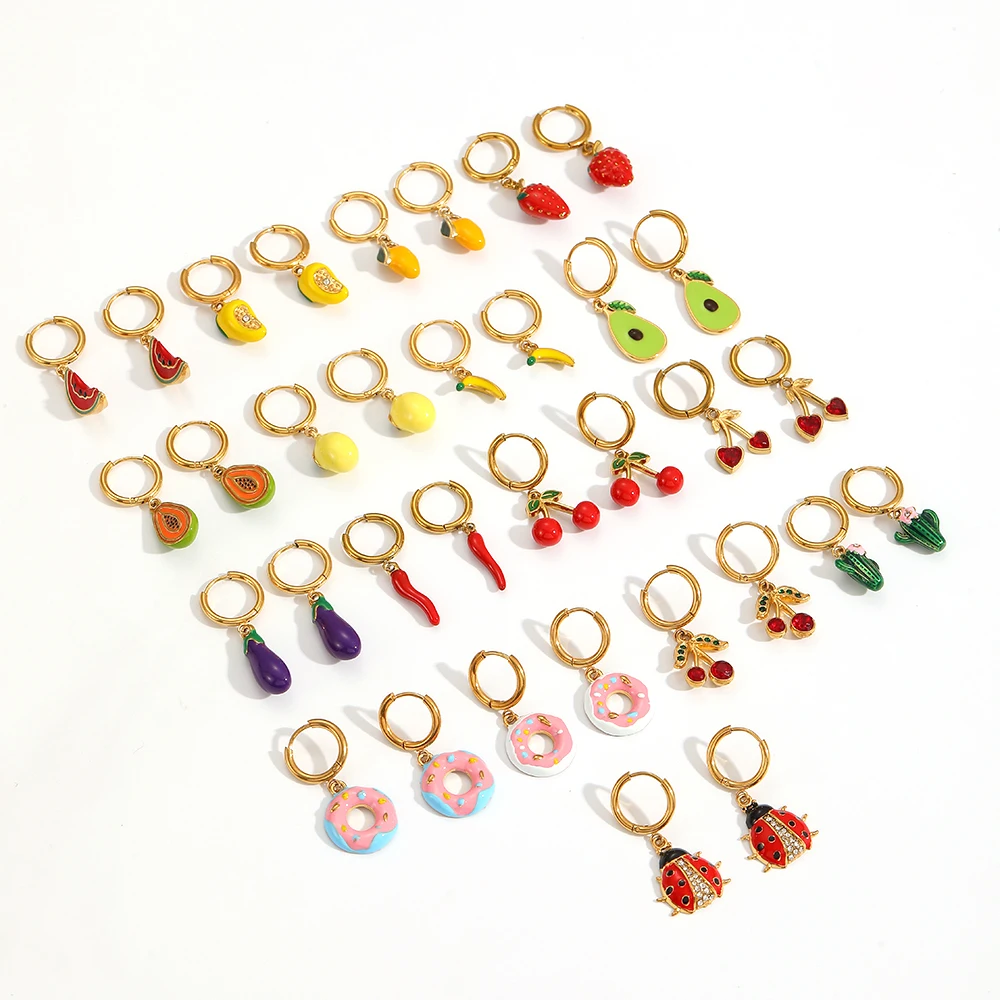 Modische Persönlichkeit Edelstahl-Ohrringe Damen Emaille Chili-Pfeffer-Kirsche Schmuck DIY Niedliche Accessoires – Detail 4