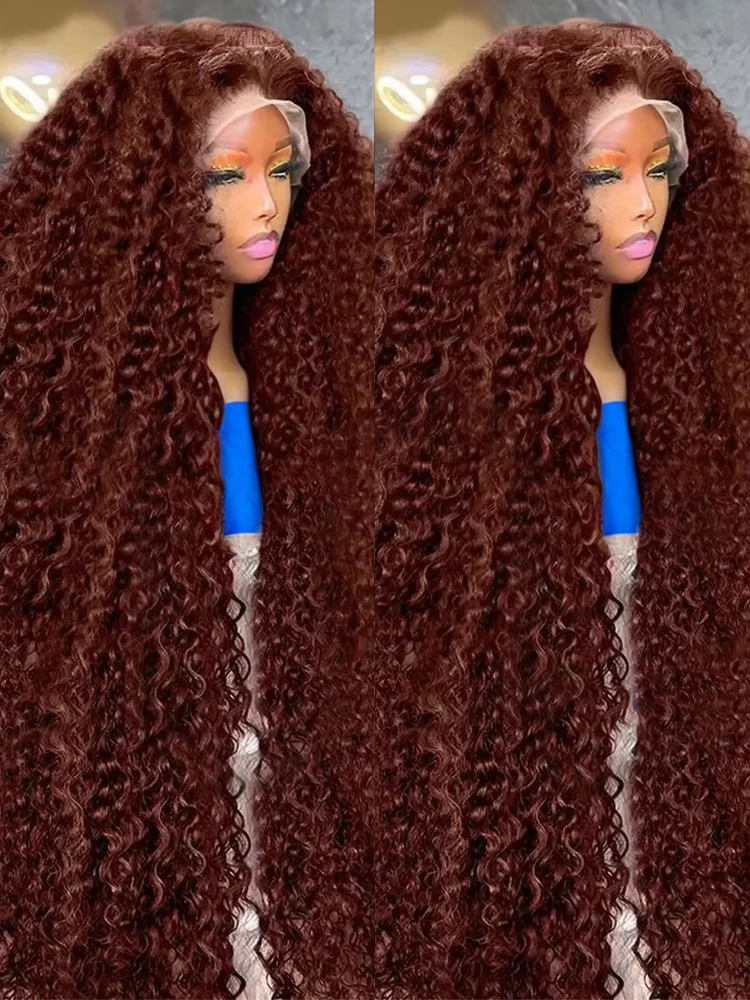 

40 Inch Chocolate Brown 13x4 Water Curly Lace Front Human Hair Wigs Colored 13x6 HD Deep Wave Lace Frontal Wigs For Women 250%