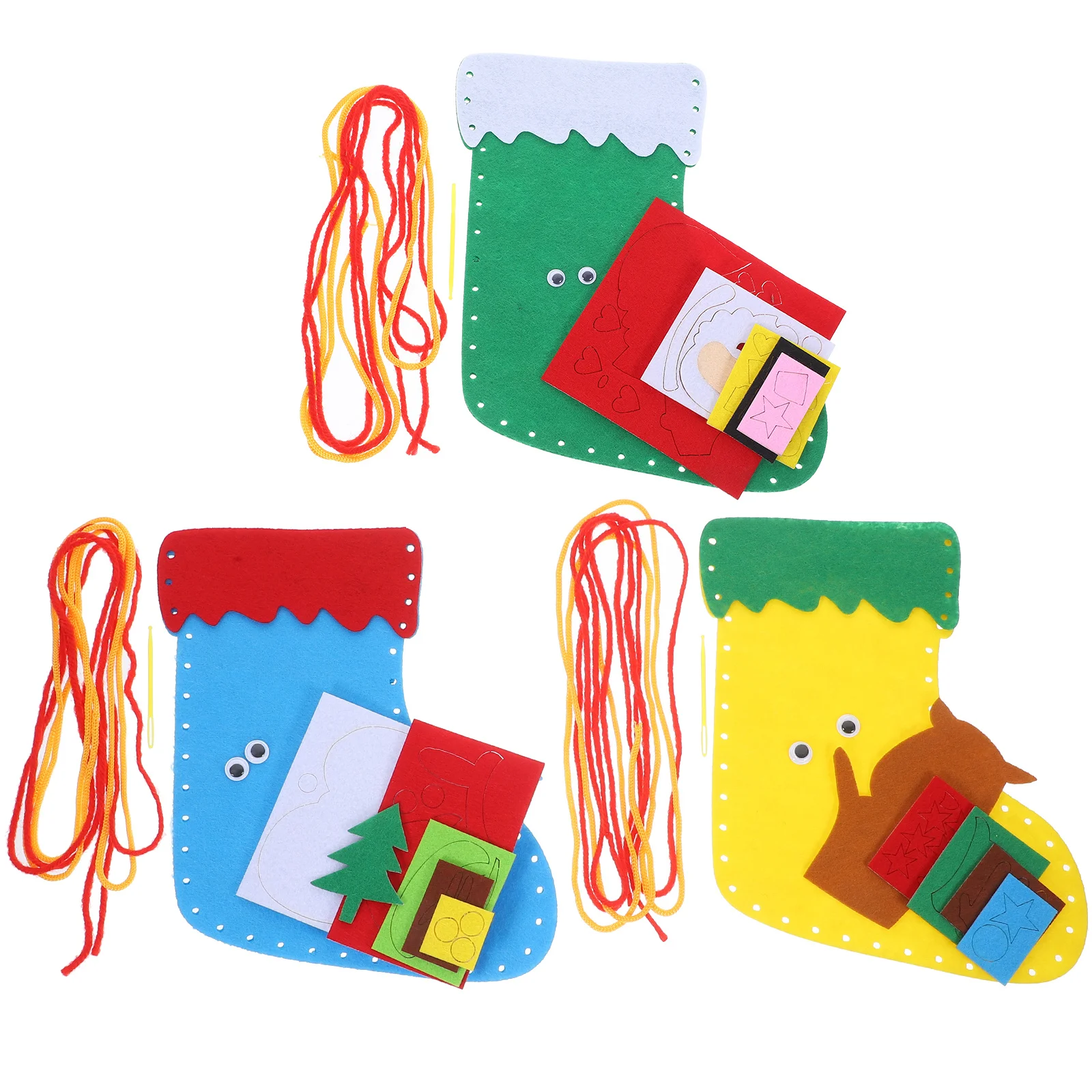 3Pcs Christmas Stocking Making Kit Non-Woven Fabric DIY Materials Set Creative Hanging Bag Educational Kids Craft Parent Child