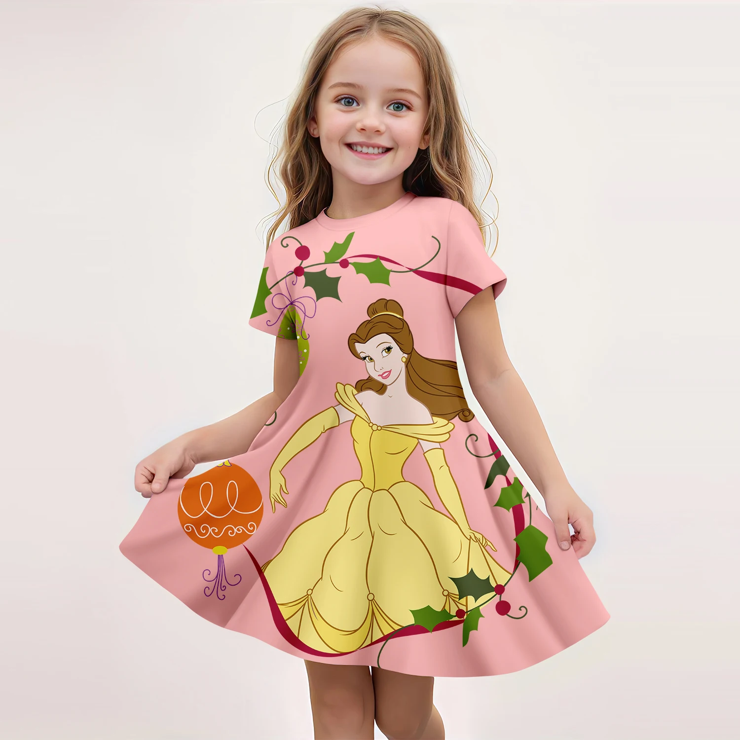 MINISO estate 2024 moda Disney biancaneve vestito a maniche corte principessa stampa 3D carino abbigliamento per bambini moda