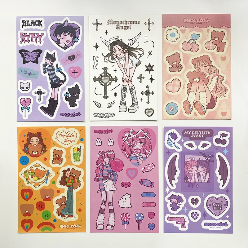 Korean Cute Girls Sticker Scrapbooking Stationery Decorative Sticker Creative Kawaii Stickers Cute Sweet Aesthetic Angel Bear