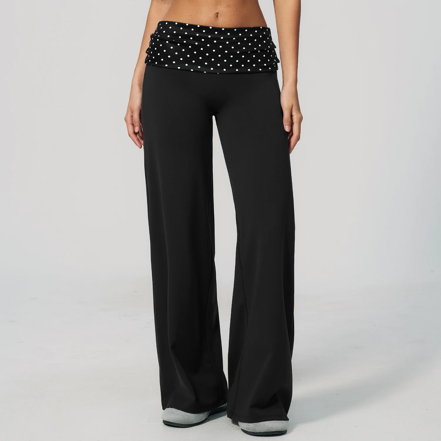 Contrast Color Folded Yoga Pants Striped Polka Dot Print Gym Wide Leg Sports Trousers Hip Lifting Workout Fitness Running Pants