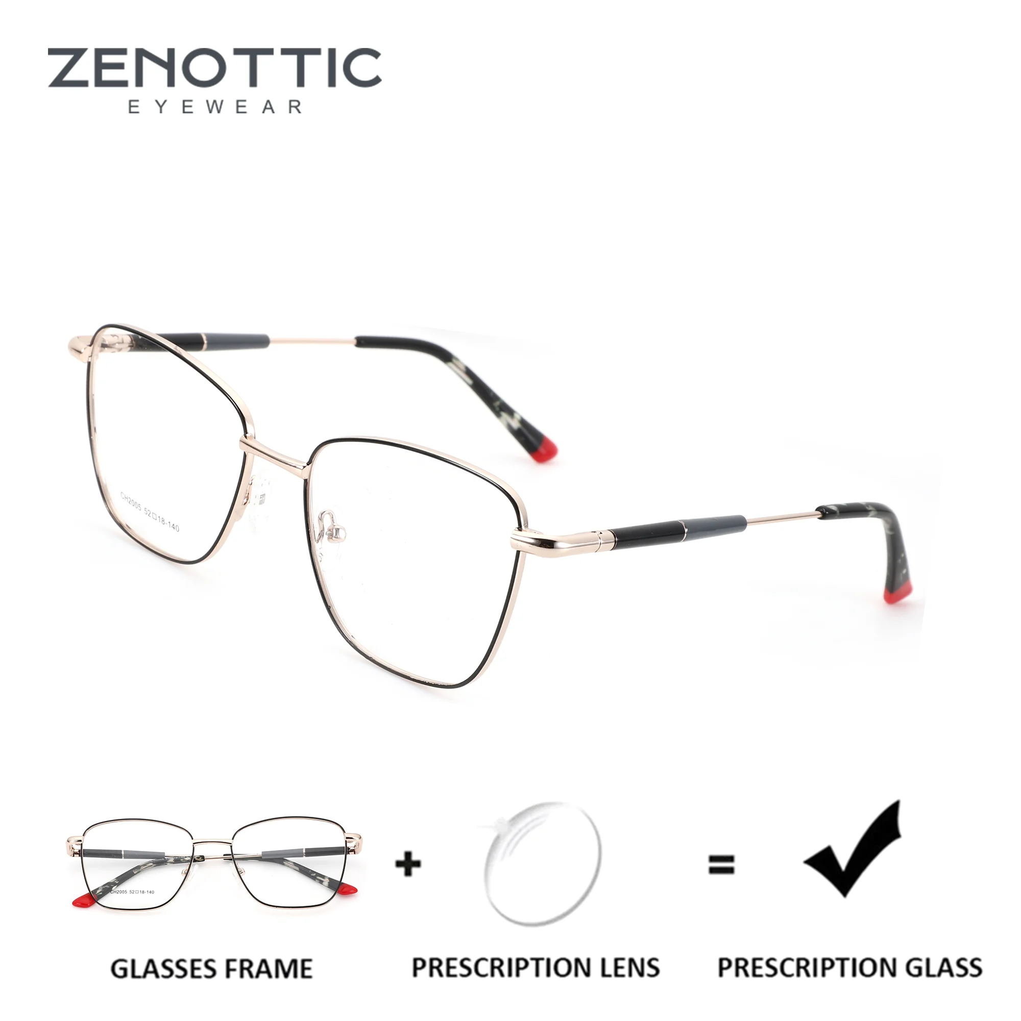 ZENOTTIC (M Size) Butterfly Metal Prescription Glasses Woman Blue Light Photochromic Custom Optical Lenses Progressive Eyewear
