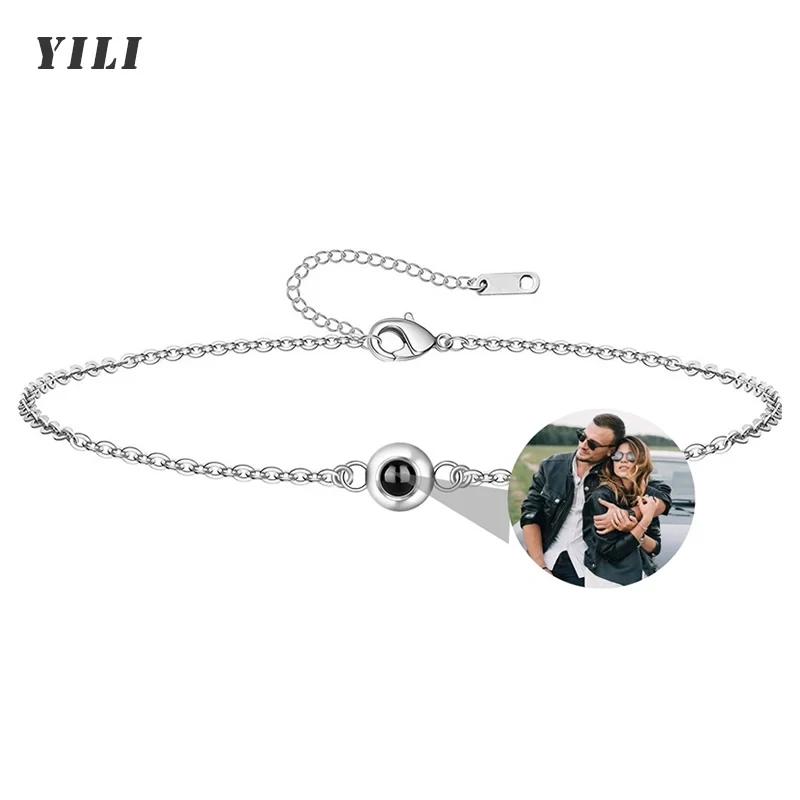 Personalisiertes Armband mit Bild im Inneren, Titan-Stahl Kubanische Gliederkette Armband mit Individueller Fotoprojektion für Männer und Frauen