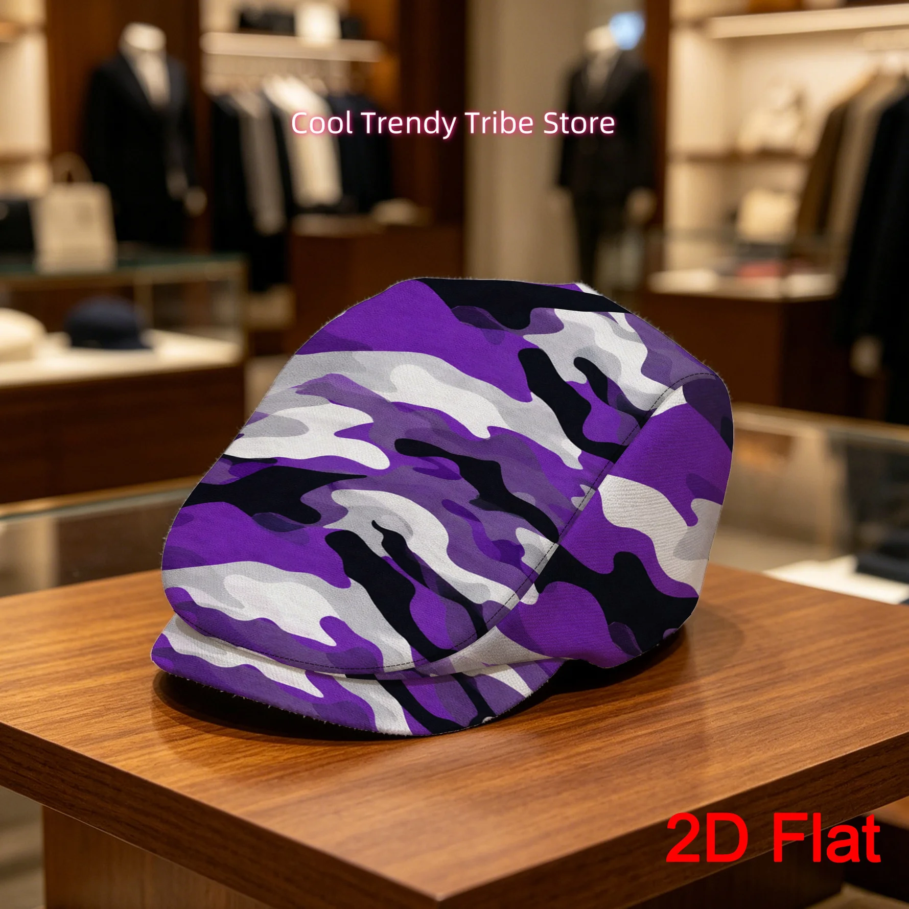 1pc 2D Flat with Purple Camouflage Abstract Pattern Print Men Beret Hat Adjustable Flat Cap Painter'S Hat Forward Cap Perfect fo
