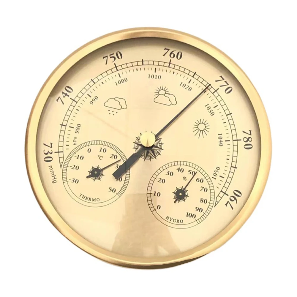 Metal 3 in 1 Barometer Weather Station for Indoor and Outdoor Use Barometer Thermometer Hygrometer with Round Frame