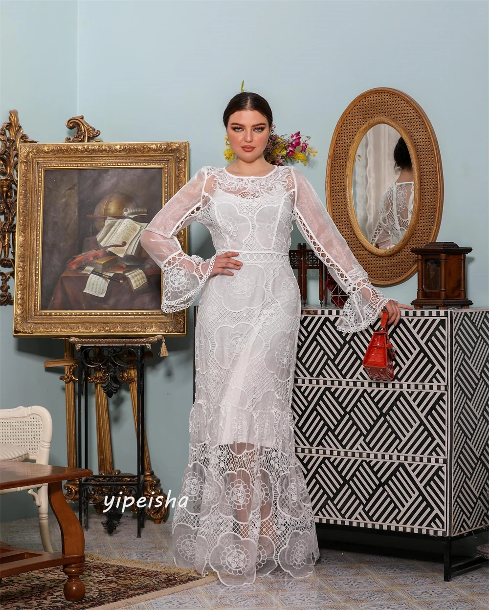    Lace Wedding Party A-line O-Neck Bespoke Occasion  Floor Length