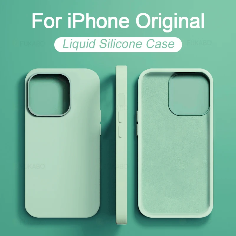 Original For iPhone 13 11 12 14 Pro Max Mini Case Liquid Silicone Soft Cover For iPhone 14 7 8 Plus XS XR X SE Shockproof Cases