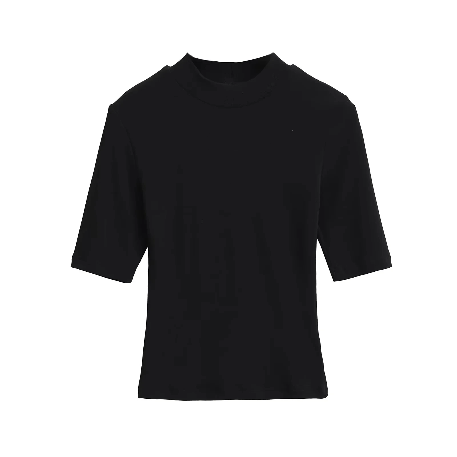 Seksowna bluzka z wysokim kołnierzem, dopasowana, podkreślająca talię, idealna na lato, casualowa.