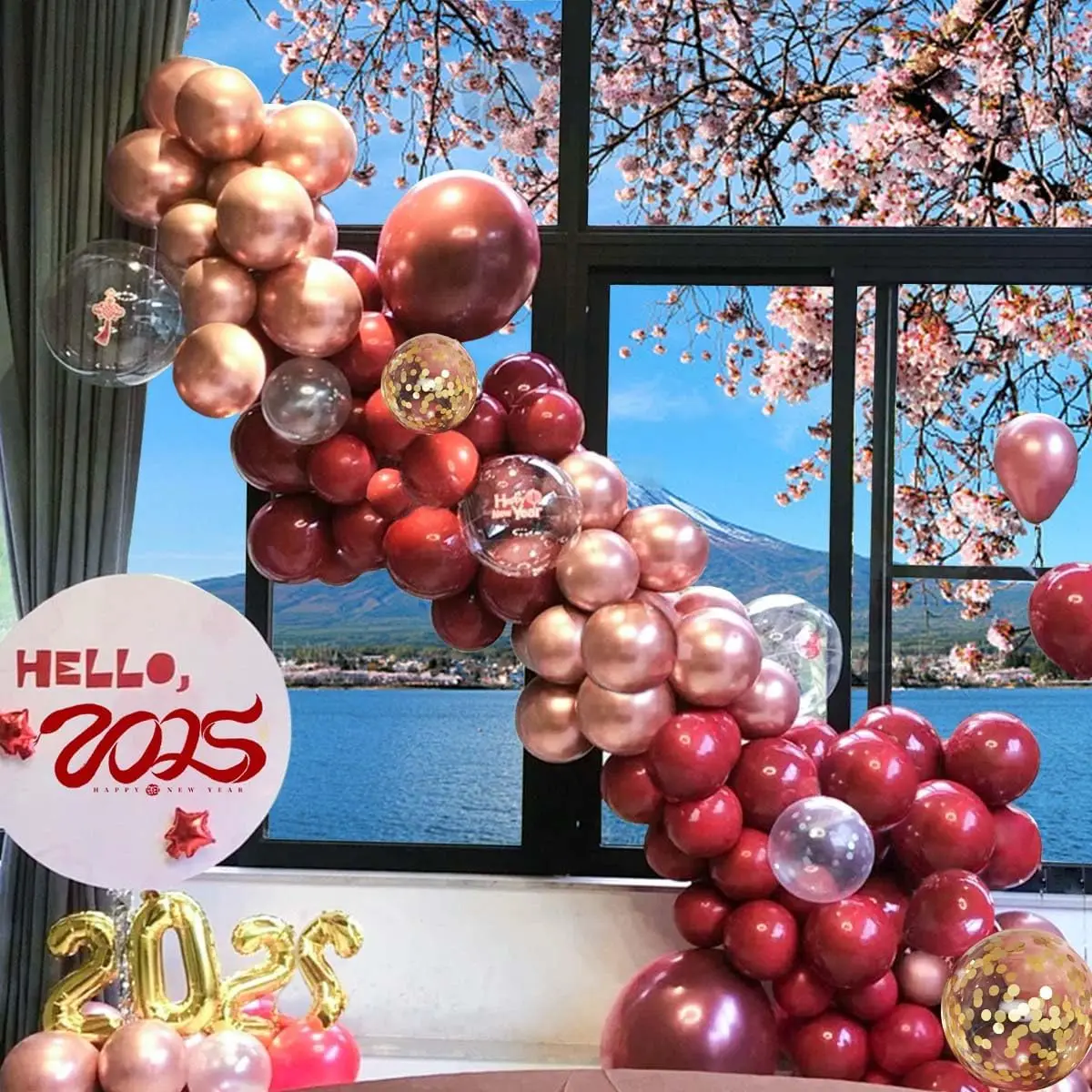 133 Pcs Burgundy Gold Rose Gold and White Balloons Arch Kit for Birthday Wedding Anniversary Bridal Bachelorette Wine Party - view 4