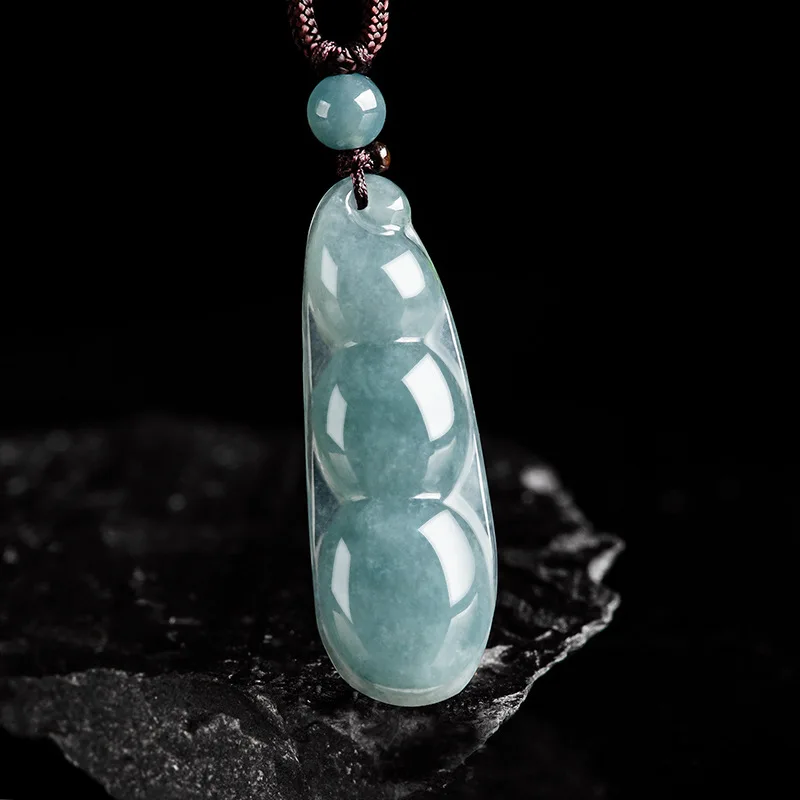 Natural Burma A Jade Blue Water Fudou Four Kidney Bean Pendant Ice Jadeite Type Charms Flower Pieces Men's Gifts Women's Jewelry