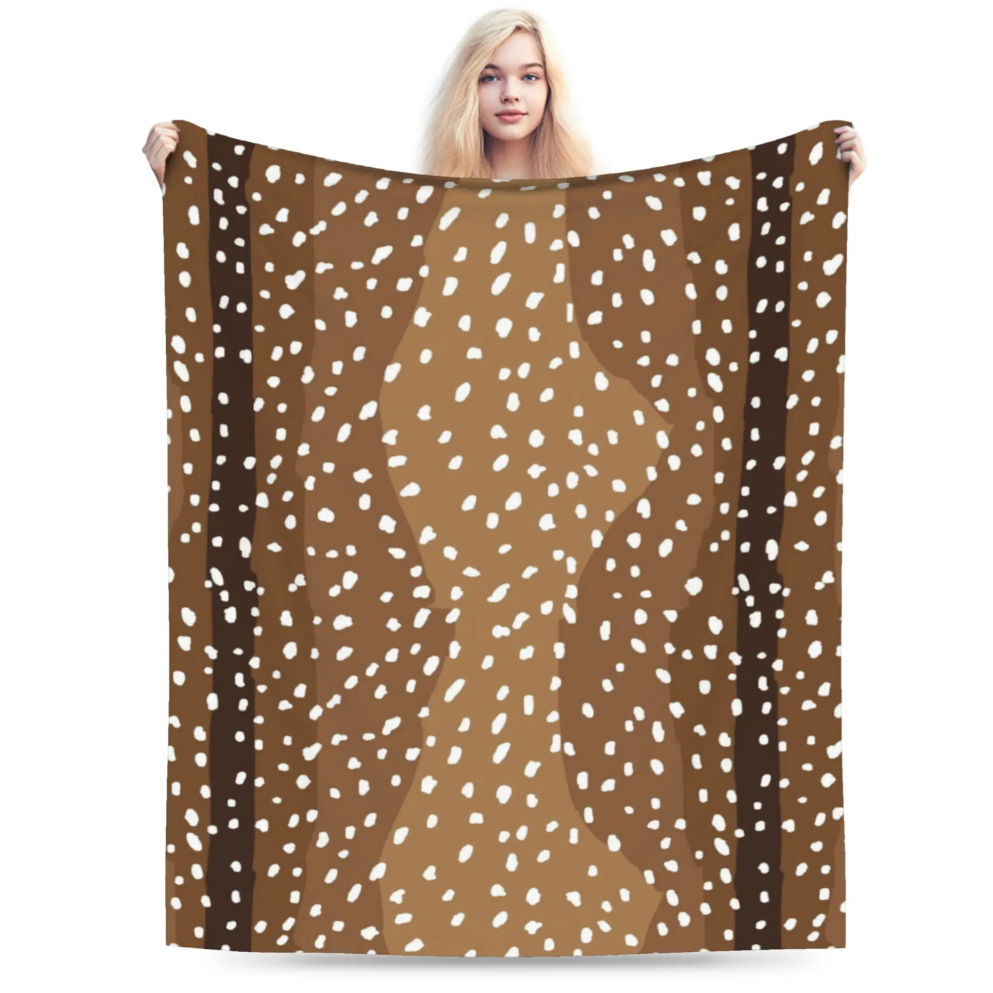 Novelty Design Brown Base Light Antelope Spot Blanket Soft Flannel  Cozy Throw Blankets Machine Washable