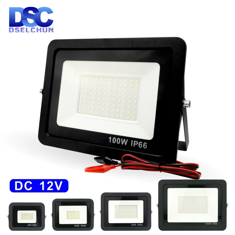 DC12V Led Flood Light 20W 30W 50W 100W Outdoor Floodlight Spotlight IP66 Waterproof Light Reflector Portable 12 Volt Led Lights