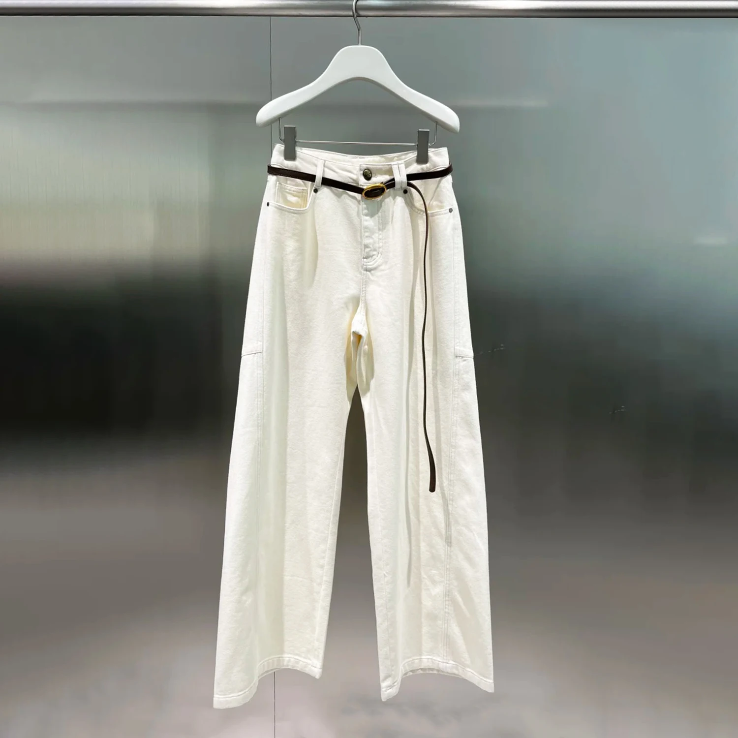 

Женские джинсы с высокой талией и широкими штанинами, повседневные, белые, модные, новинка зимнего сезона, универсальные, удобные