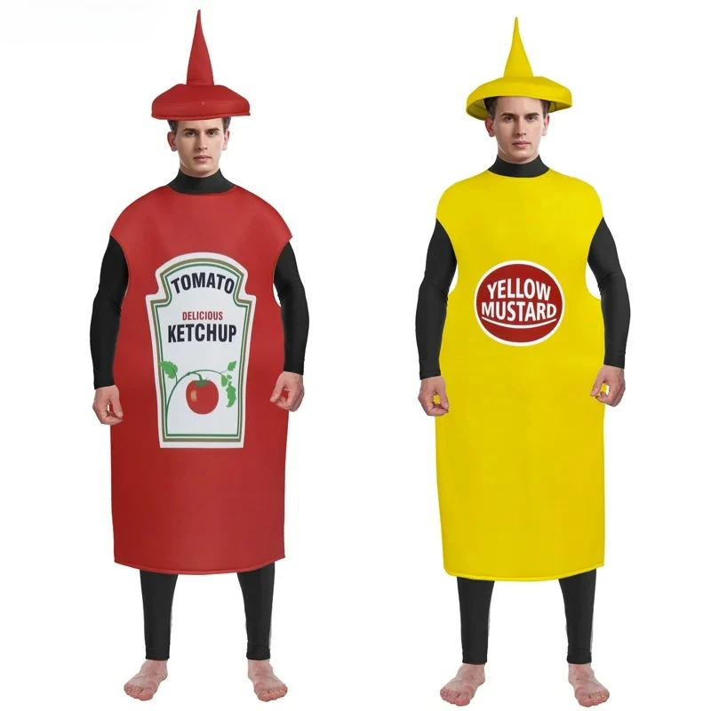 

Halloween Funny Ketchup Salad Sauce Cosplay Costumes Adult Unisex Food Party Stage Show Fancy Dress Carnival Bar Mascot Dress Up