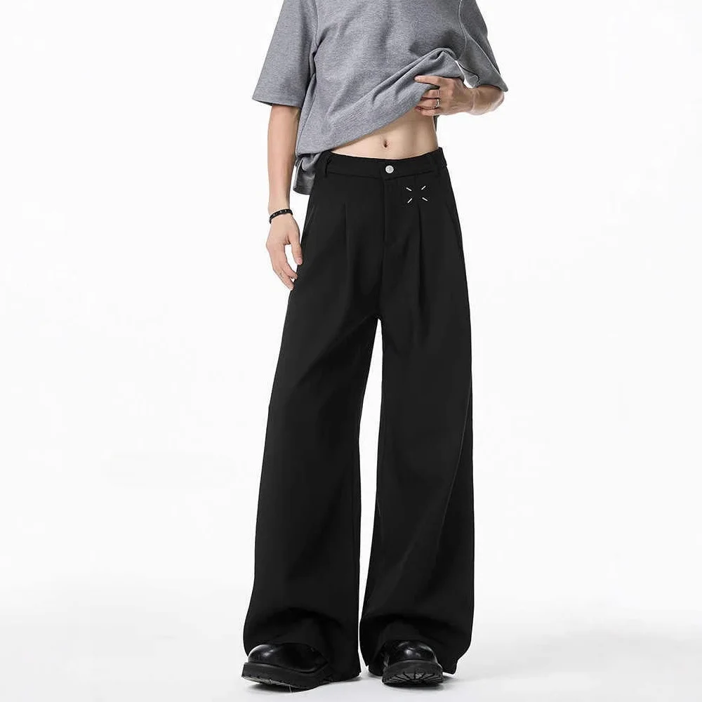 

Черные мужские брюки прямого кроя, свободные, струящиеся, повседневные, высококачественные, широкие брюки для мужчин