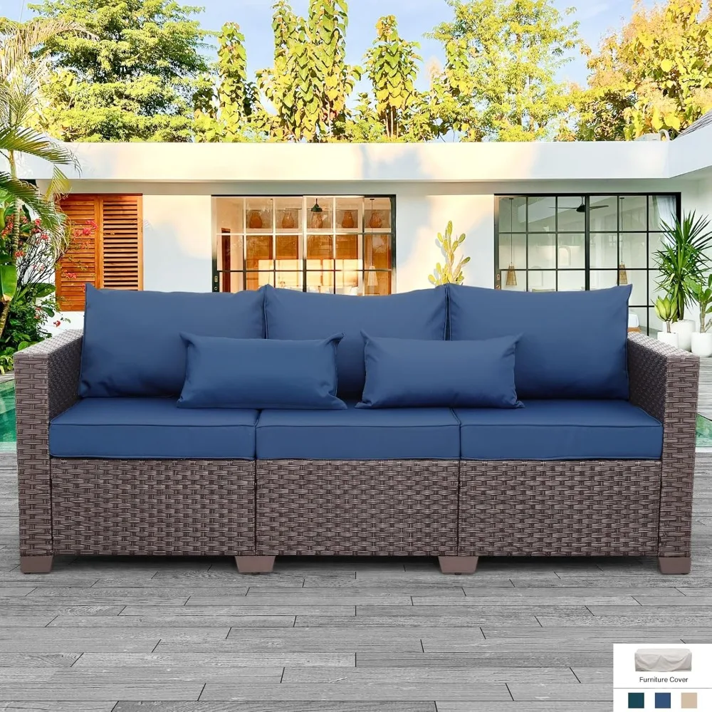 

Patio Furniture Outdoor Couch 3 Seater Sofa Outdoor Brown Wicker Sofa Deep Seat High Backrest Patio Couch with Non-Slip Cushions