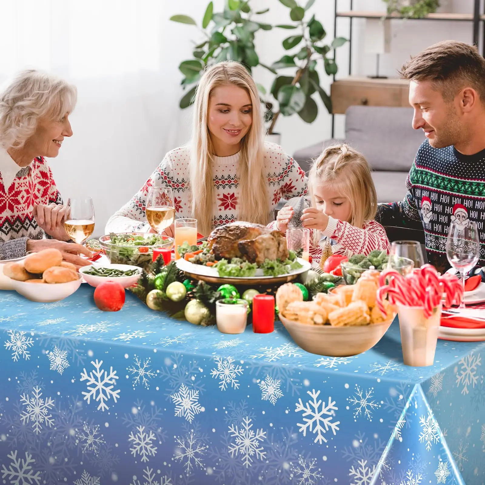 Winter Snowflake Tablecloth Frozen Themed Table Cover for Christmas Holiday Winter Wonderland Birthday Party Decoration view 4