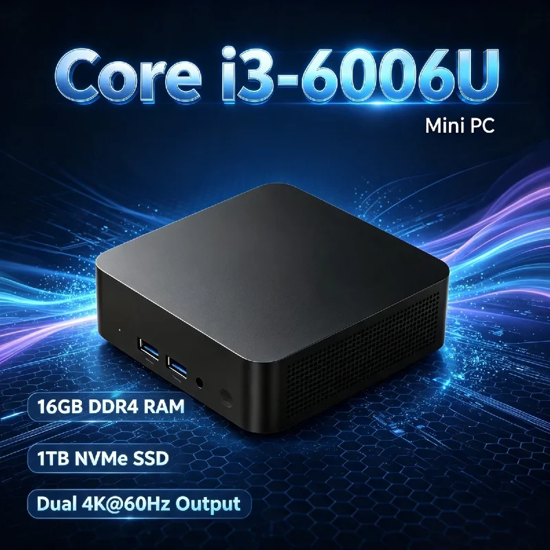 Intel i3 6006U Mini Desktop PC 16GB DDR4 1TB 2TB NVMe SSD WiFi 6 BT5.2 Low Power Computer Pro Ultra