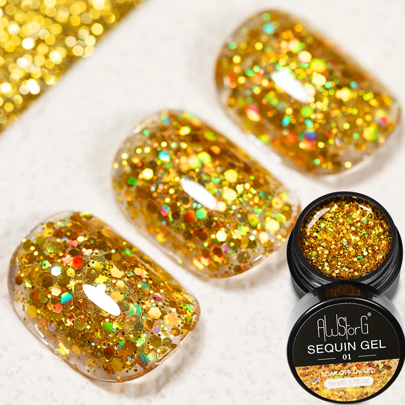 5ML Champagner Gold Glitter Reflektierende Nagel Gel Polnisch Funkelnden Nagel Gel Kristall Glitter Graffiti Streifen Pull Linie Nagel UV Gel