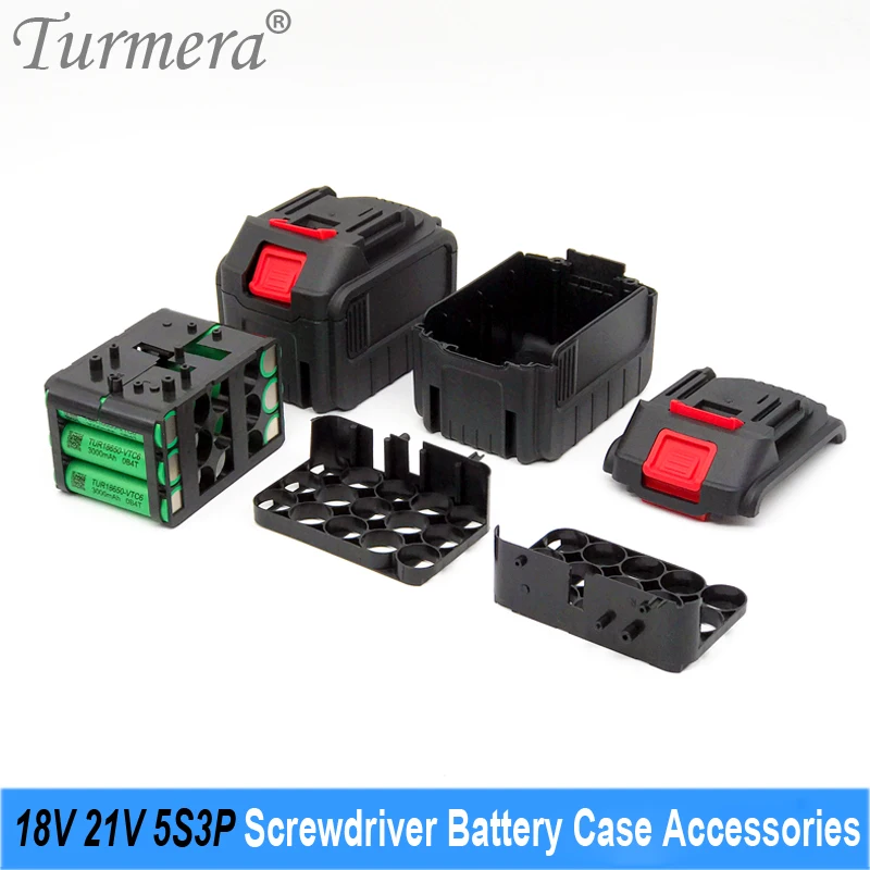 

Turmera 18V 21V Screwdriver Battery Case 5S3P 15X 18650 Battery Holder for 18V20V 3Ah 6Ah 9Ah Electric Drill Shura Batteries Use