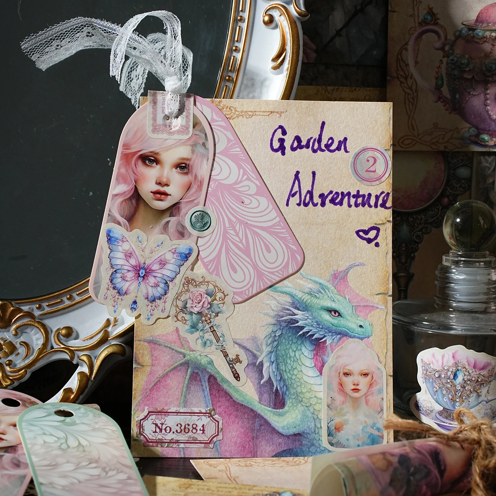 4Style 21Pcs/box Dark Fairy Tale Series Material Pack DIY Handbook Bookmark Scrapbook Photo Frame Calendar Card Envelope Journal