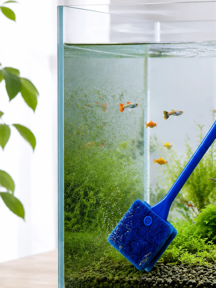 Aquarium-Reinigungsbürste, Wassertank-Glasreiniger, breite Schwammbürste mit langem Griff, Aquarium-Werkzeug zum Entfernen hartnäckiger Algen – Detail 8