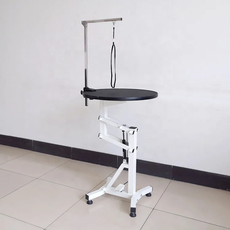 PET Dog Grooming Table Electrical Lifting Table Round Tabletop with Iron Display Rack Charge-Powered